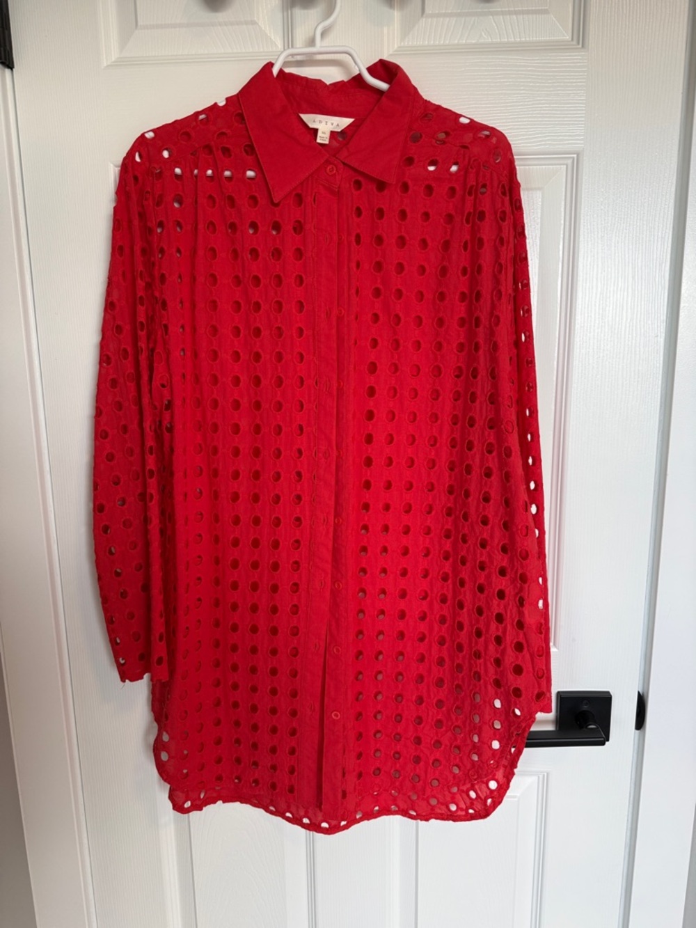 Adiva Red Eyelet Button-Up Blouse